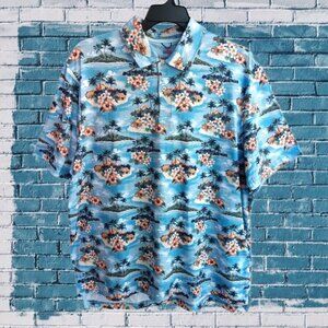 Chaps Men's Everyday Performance Printed Polo Shirt Sky Blue Size 2XL NEW